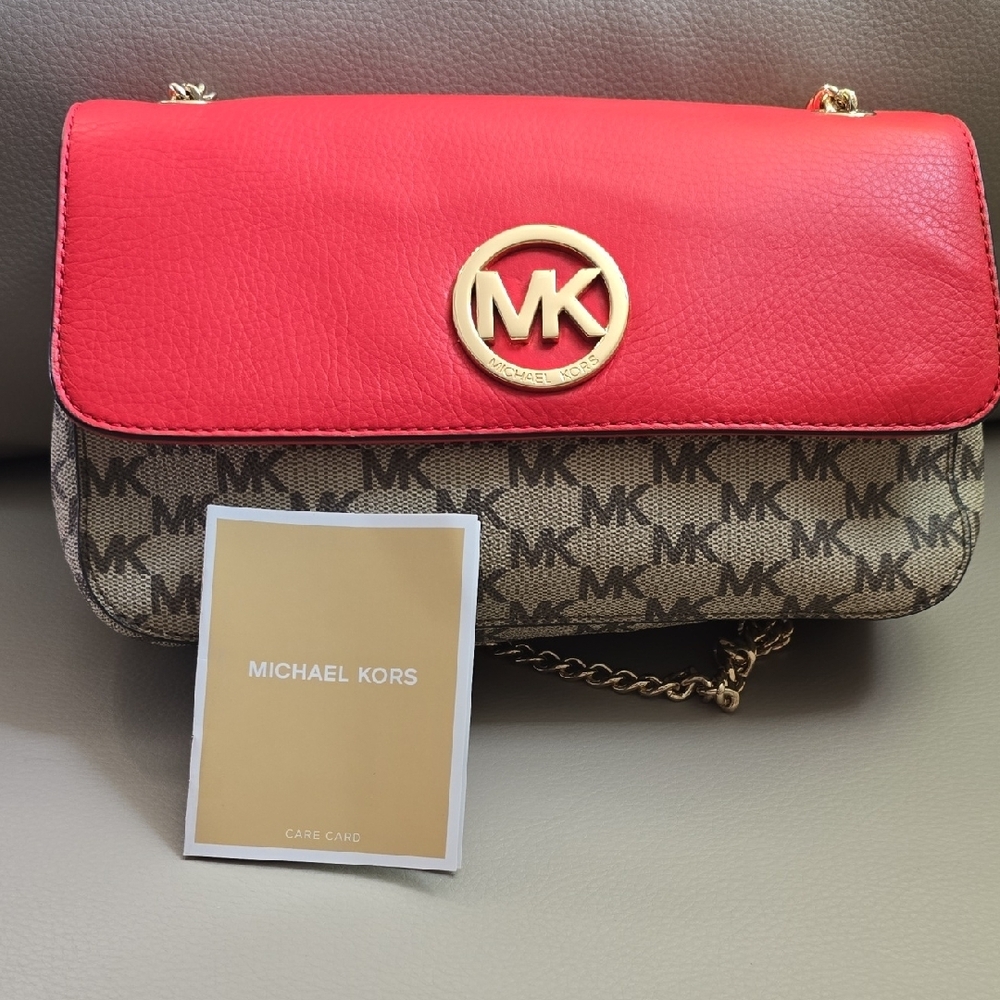 Michael Kors Orange and Brown Fulton Shoulder Bag, Preowned - Picture 5 of 15